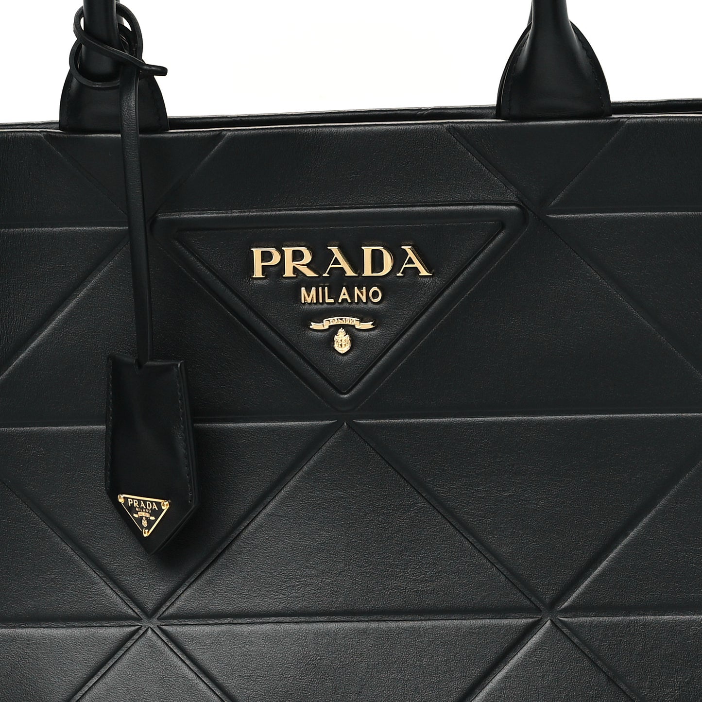 Soft Calfskin Triangolo Symbole Embossed Medium Tote Black