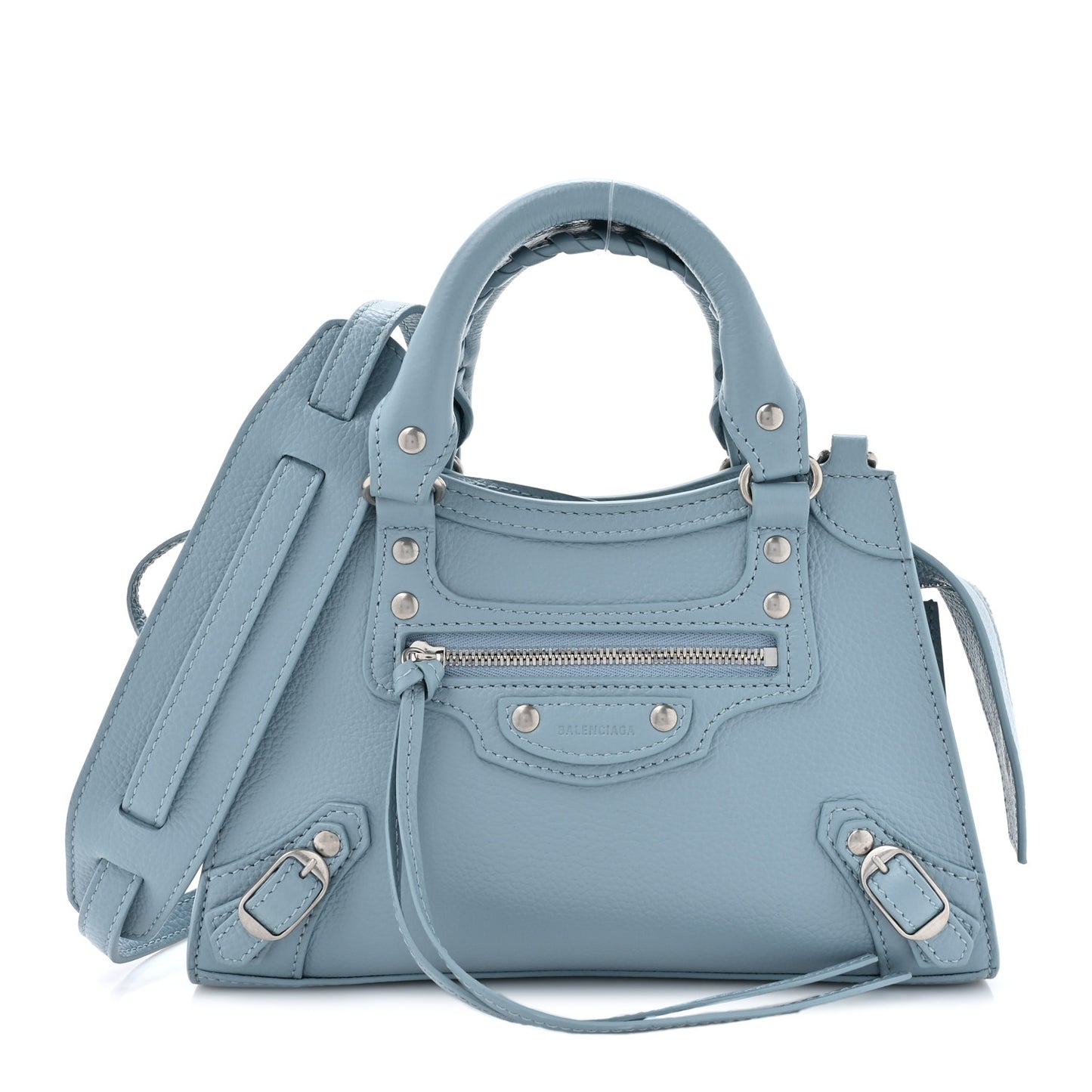 Grained Calfskin Neo Classic Silver Hardware Mini City Blue Grey