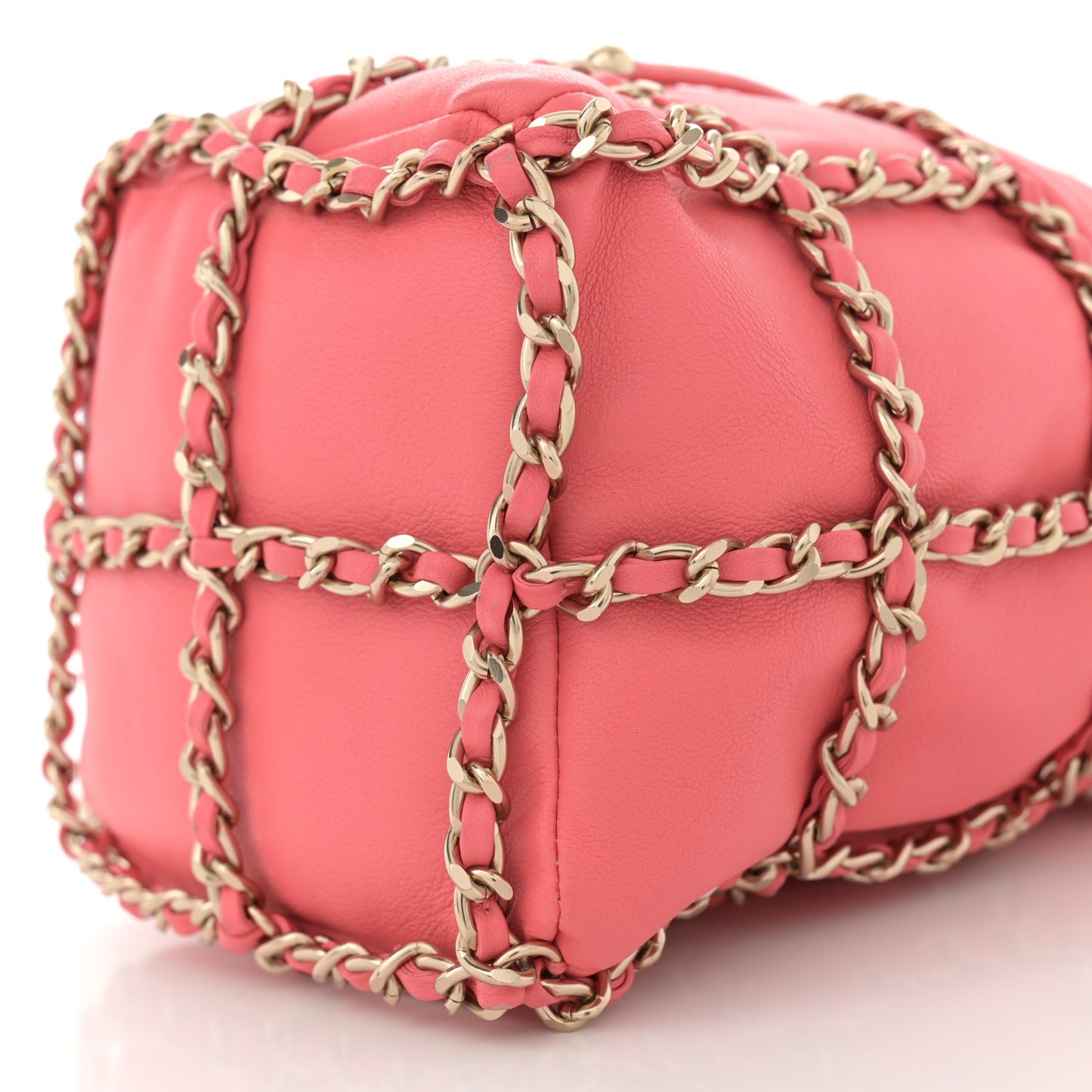 Lambskin Bucket Chain Drawstring Bag Pink