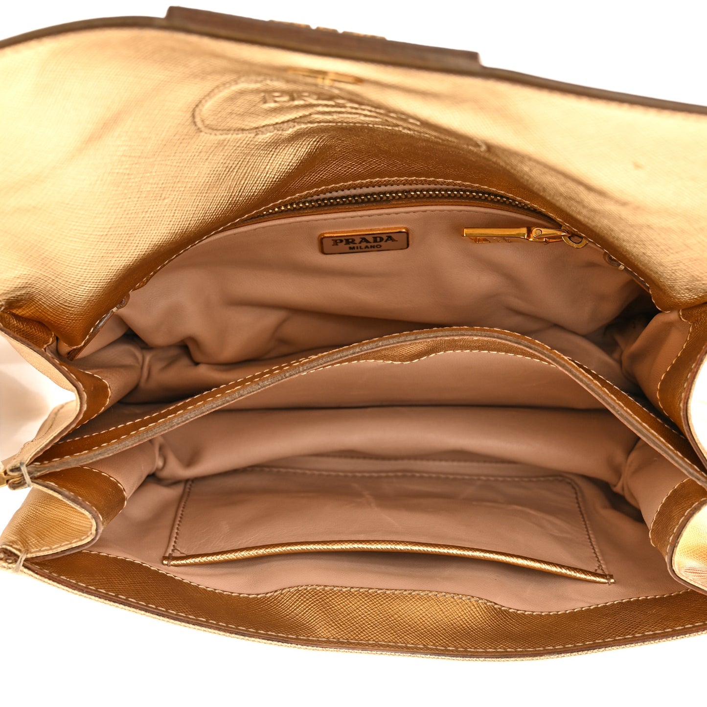 Metallic Saffiano Pushlock Flap Crossbody Bag Gold