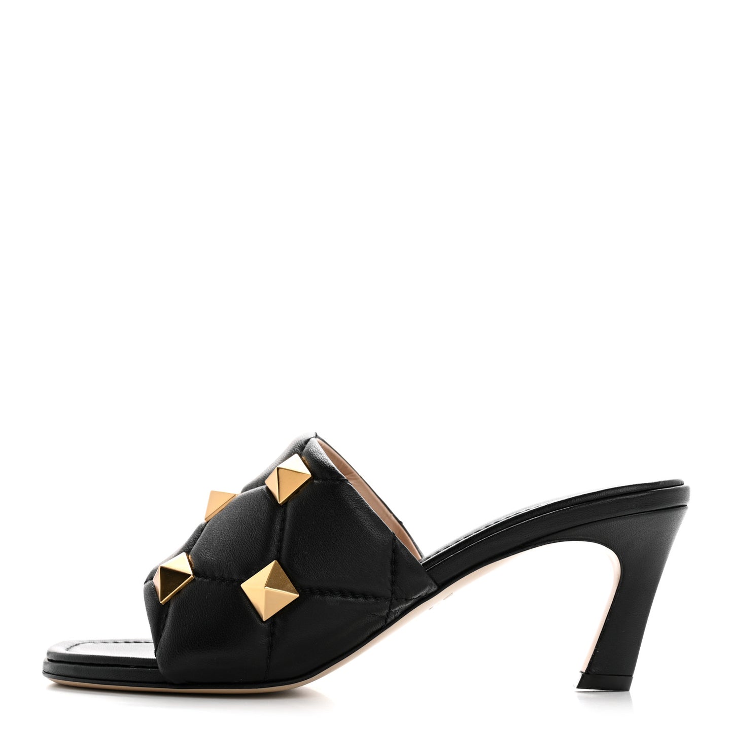 Nappa Quilted Roman Stud 65mm Slide Sandals 38 Black