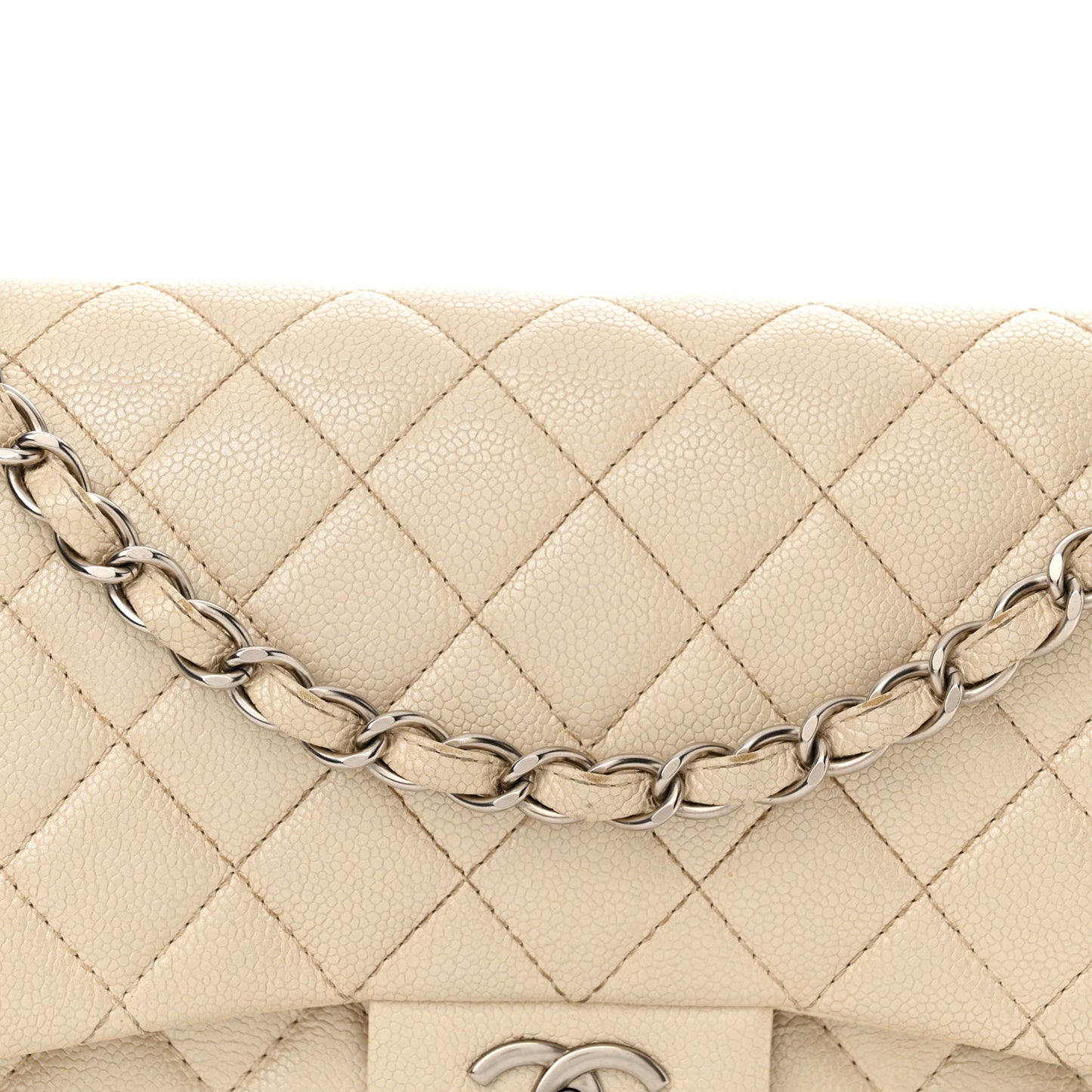 Iridescent Caviar Quilted Jumbo Double Flap Dark White