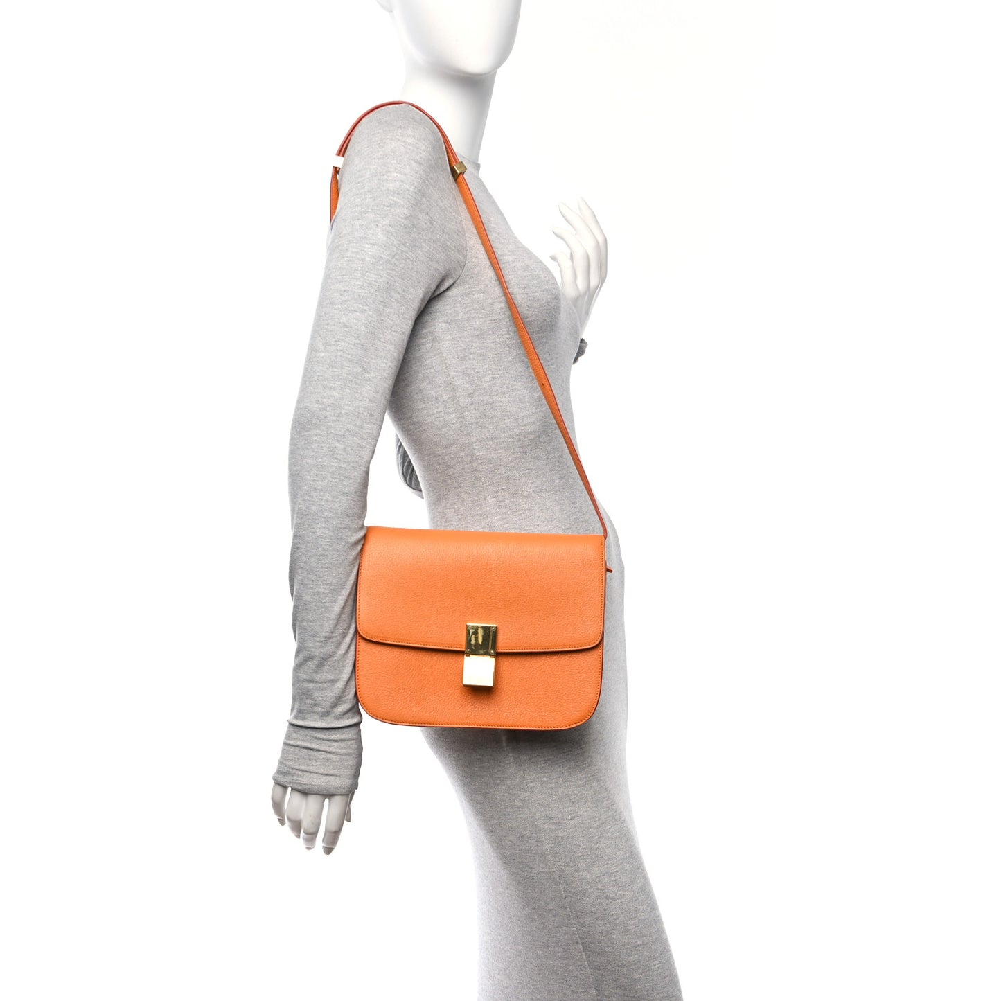 Goatskin Medium Classic Box Flap Bag Orange