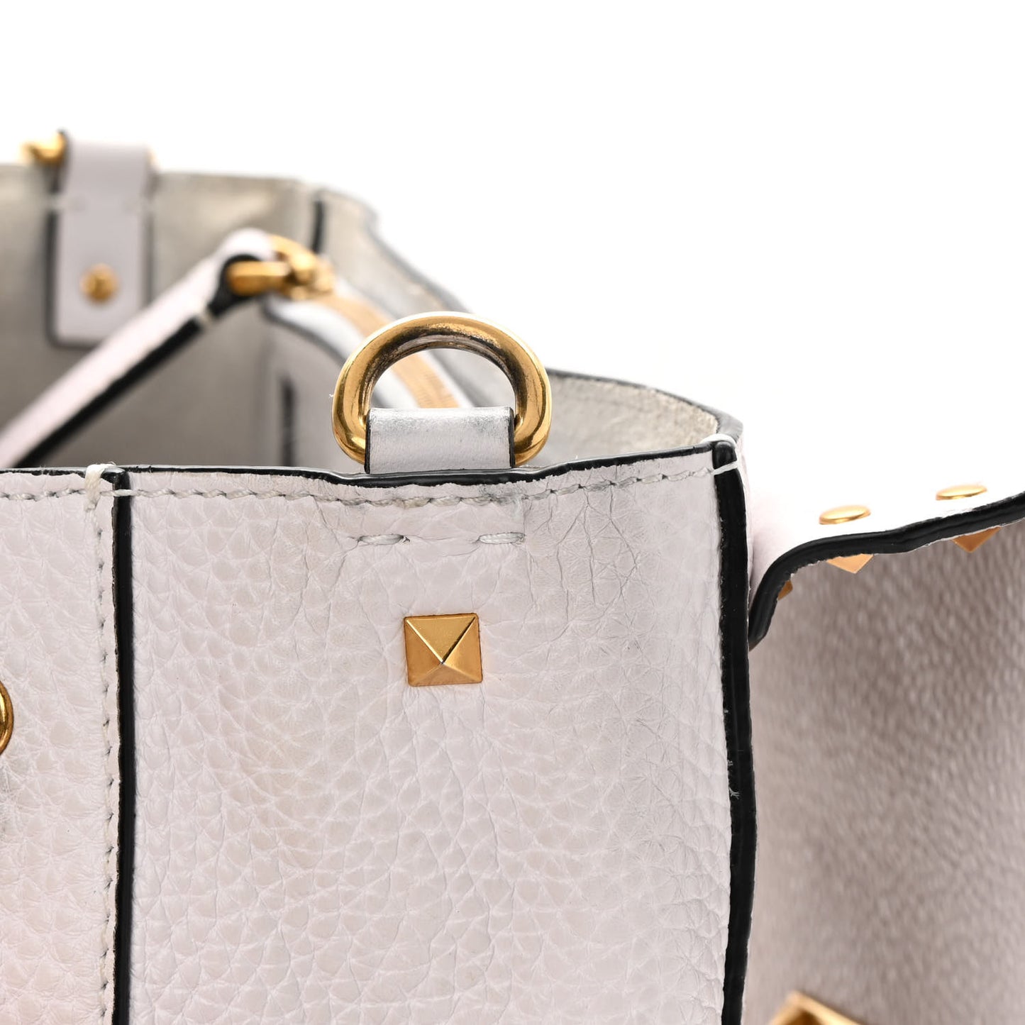 Pebbled Calfskin Medium Rockstud Hype Shoulder Bag White