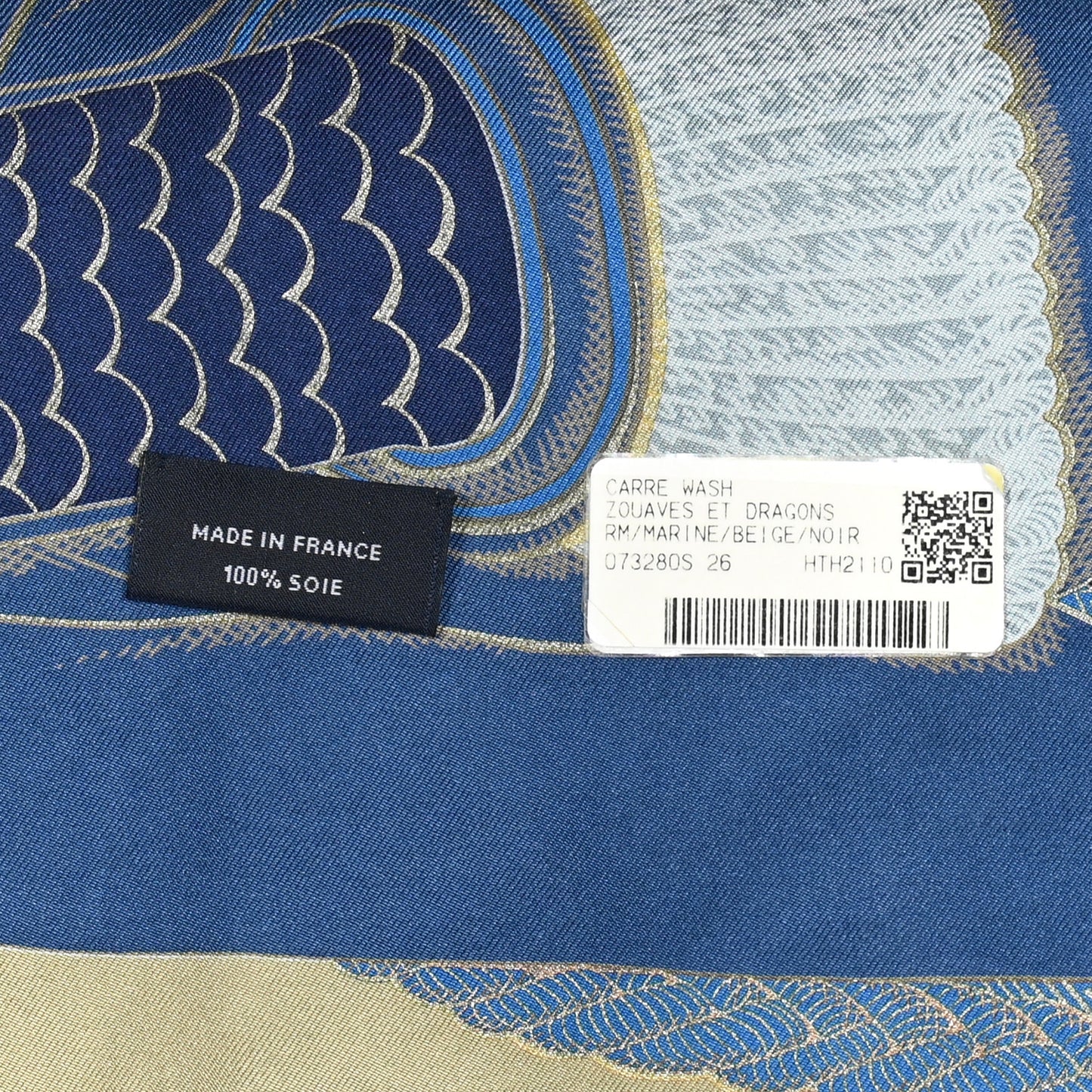 Silk Zouaves Et Dragons Wash Scarf 90 Marine Beige Black
