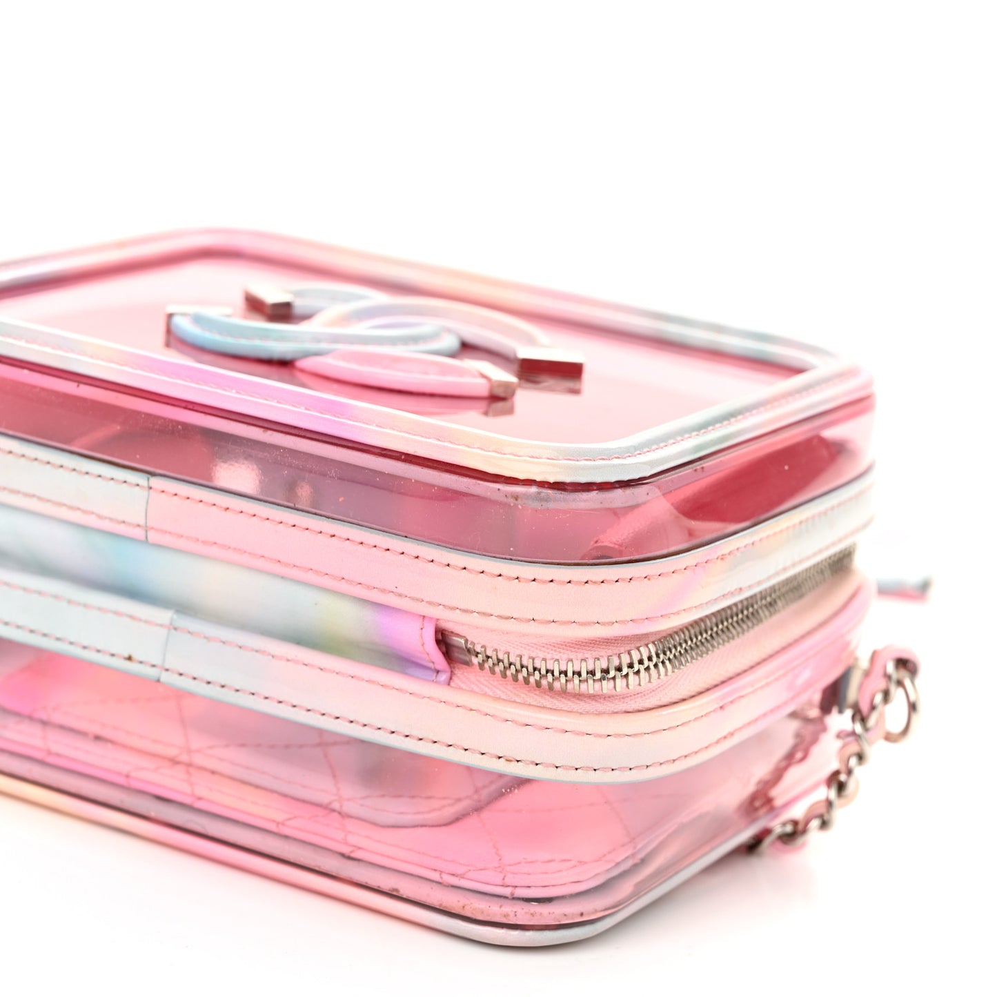 PVC Patent Calfskin Patent Lambskin Small CC Vanity Case Pink