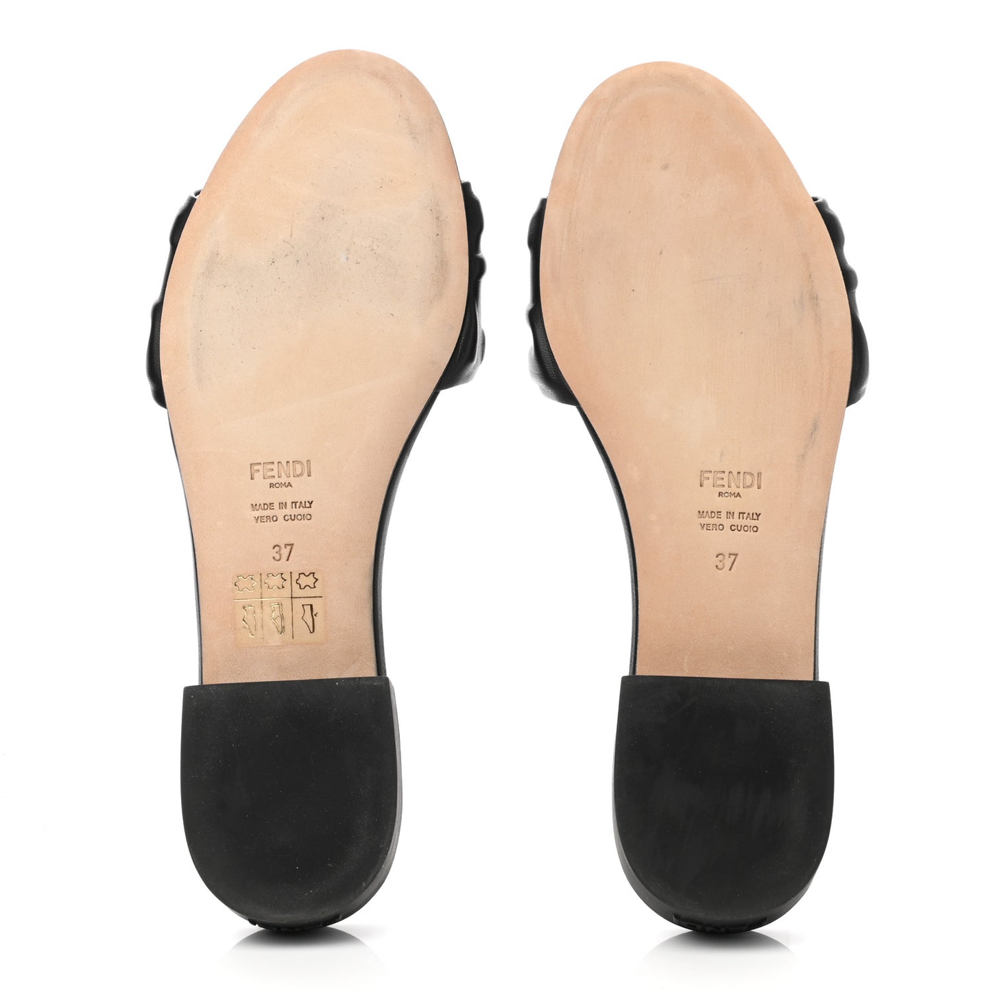 Nappa FF Embossed Flat Slide Sandals 37 Black