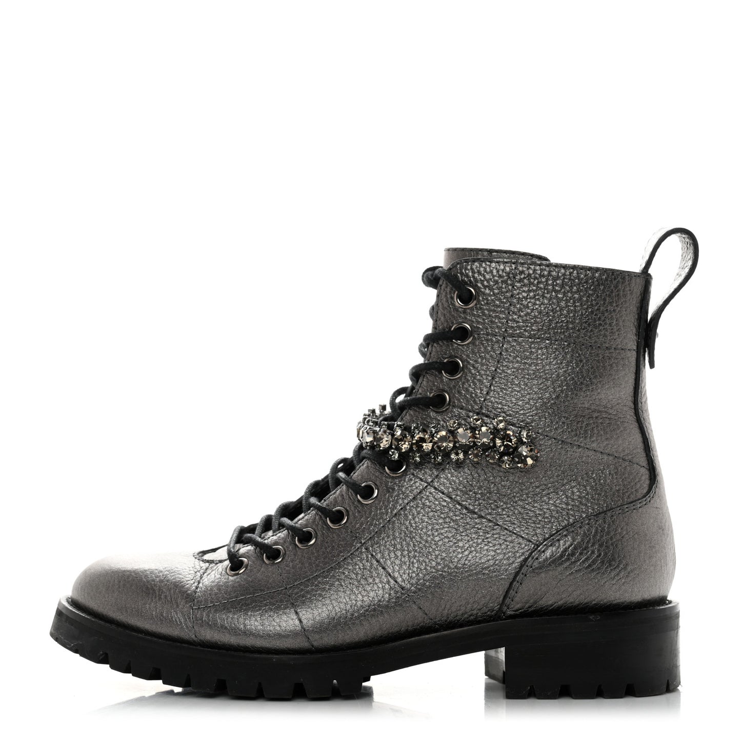 Metallic Grained Goatskin Pearl Crystal Embellished Cruz Combat Boots 37 Grey