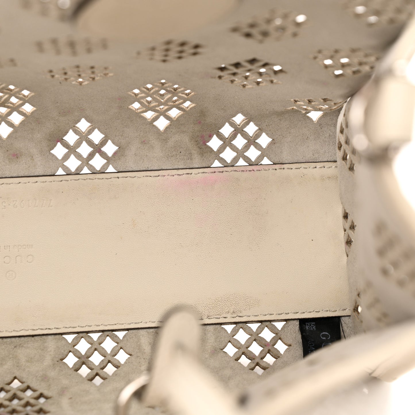 Calfskin GG Monogram Diamond Cut Small Ophidia Tote Bag Off White