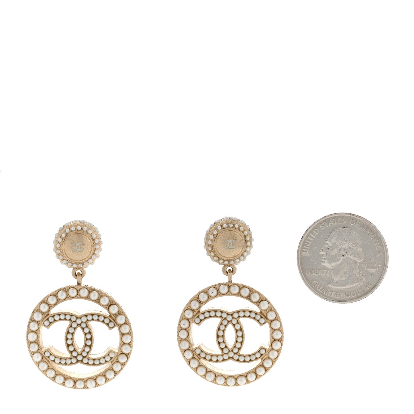 Pearl CC Drop Earrings Light Gold