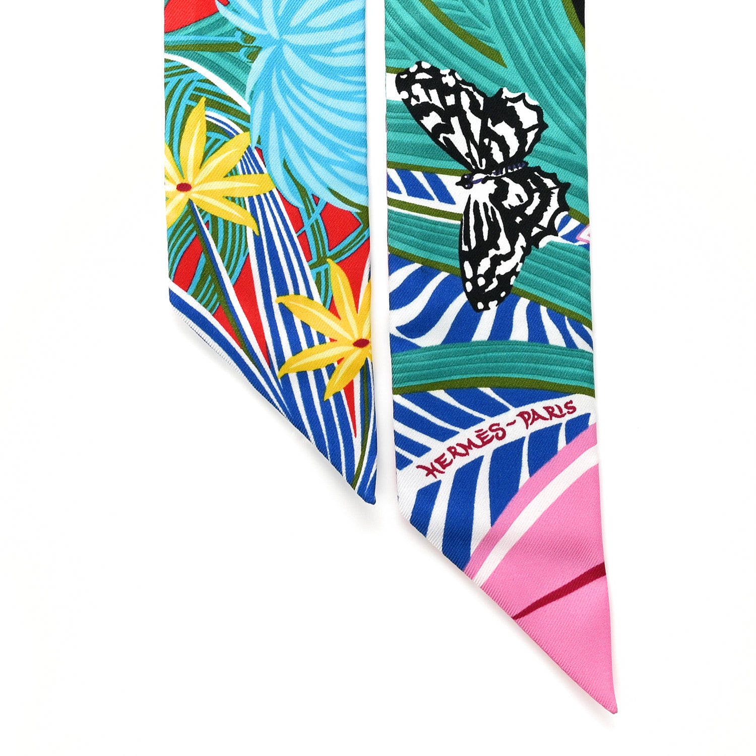 Hermes Silk Jaguar Quetzal Twilly Vert Rouge Rose 2 of 5