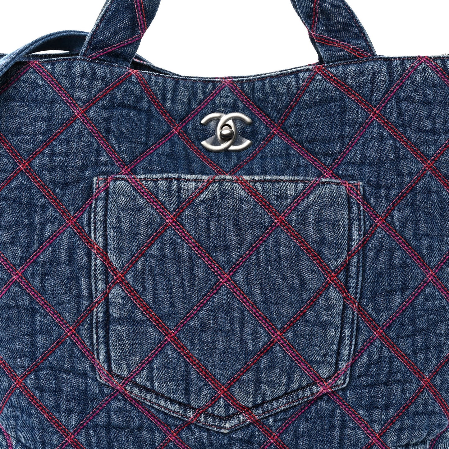 Denim Stitched Coco Beach Shopping Tote Blue