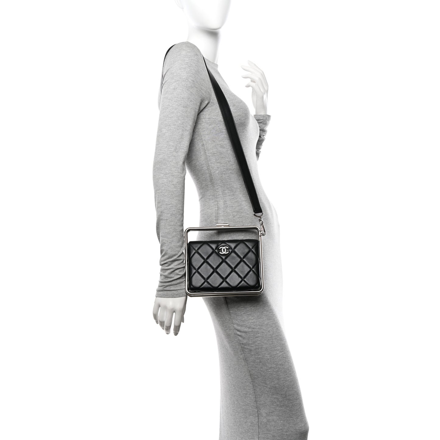 Quilted Lambskin Metal Bar Clutch Bag Black