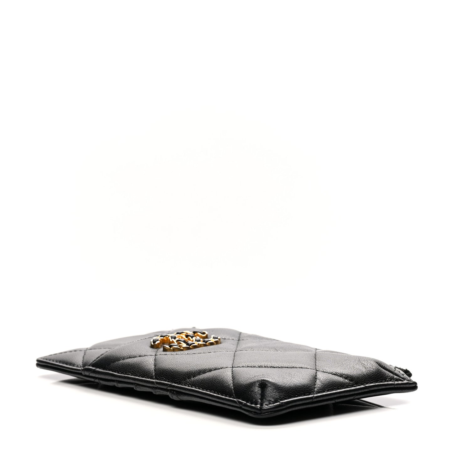 Shiny Goatskin Quilted Chanel 19 Phone and Card Holder Black