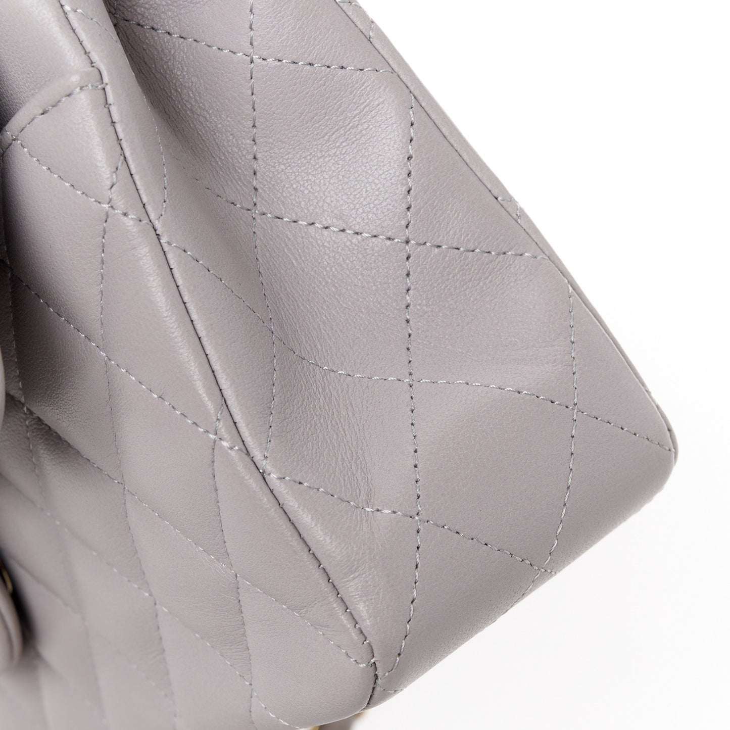 Lambskin Quilted Small Double Flap Light Grey