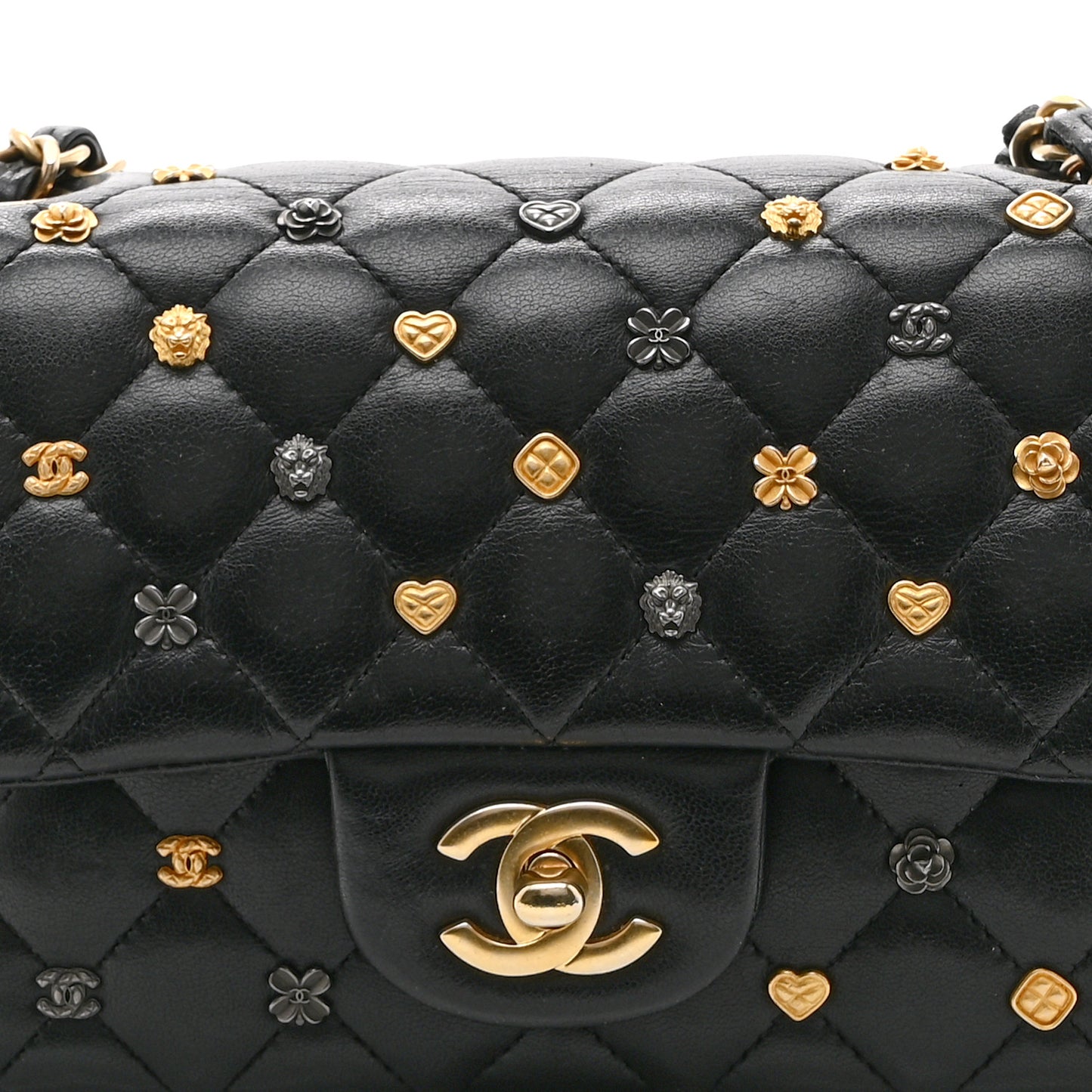 Lambskin Quilted Studded Mini Rectangular Flap Black