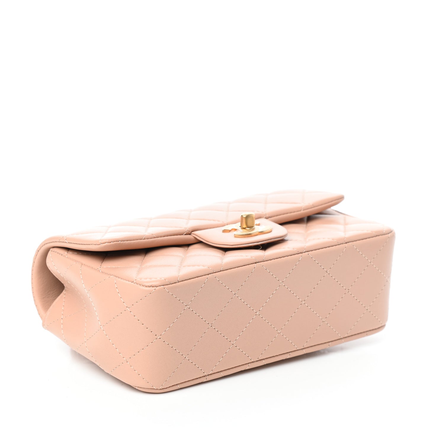 Lambskin Quilted Mini Top Handle Rectangular Flap Beige