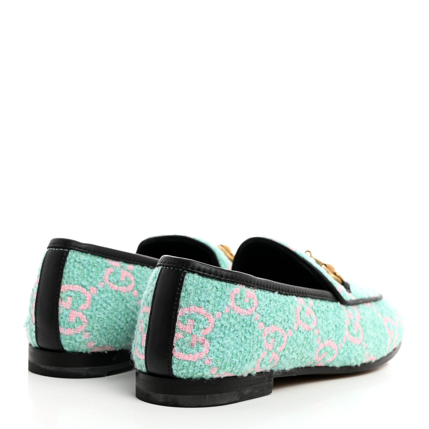 Tweed GG Monogram Horsebit Womens Jordaan Loafers 35.5 Blue Pink