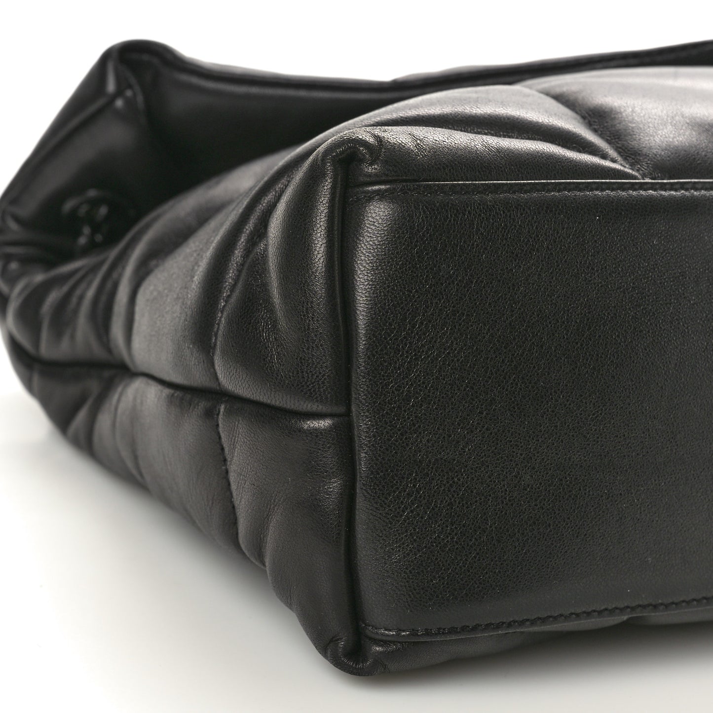 Lambskin Quilted Monogram Monochrome Medium Loulou Puffer Chain Satchel Black