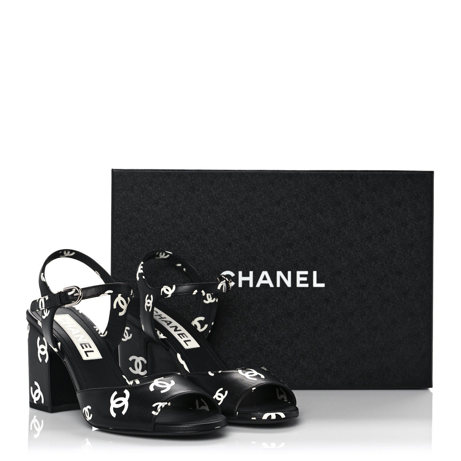 Chanel Printed Lambskin CC Sandals 37 Black White 9 of 9