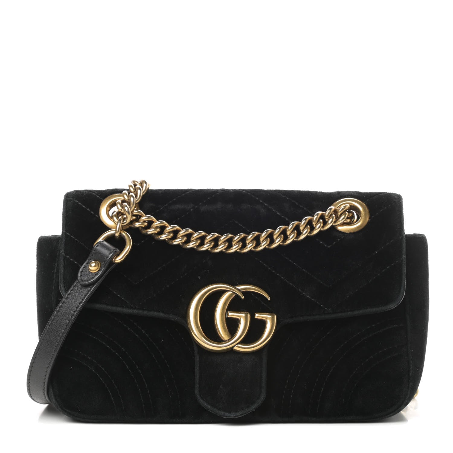 Gucci Velvet Matelasse Mini GG Marmont Shoulder Bag Black 1 of 17