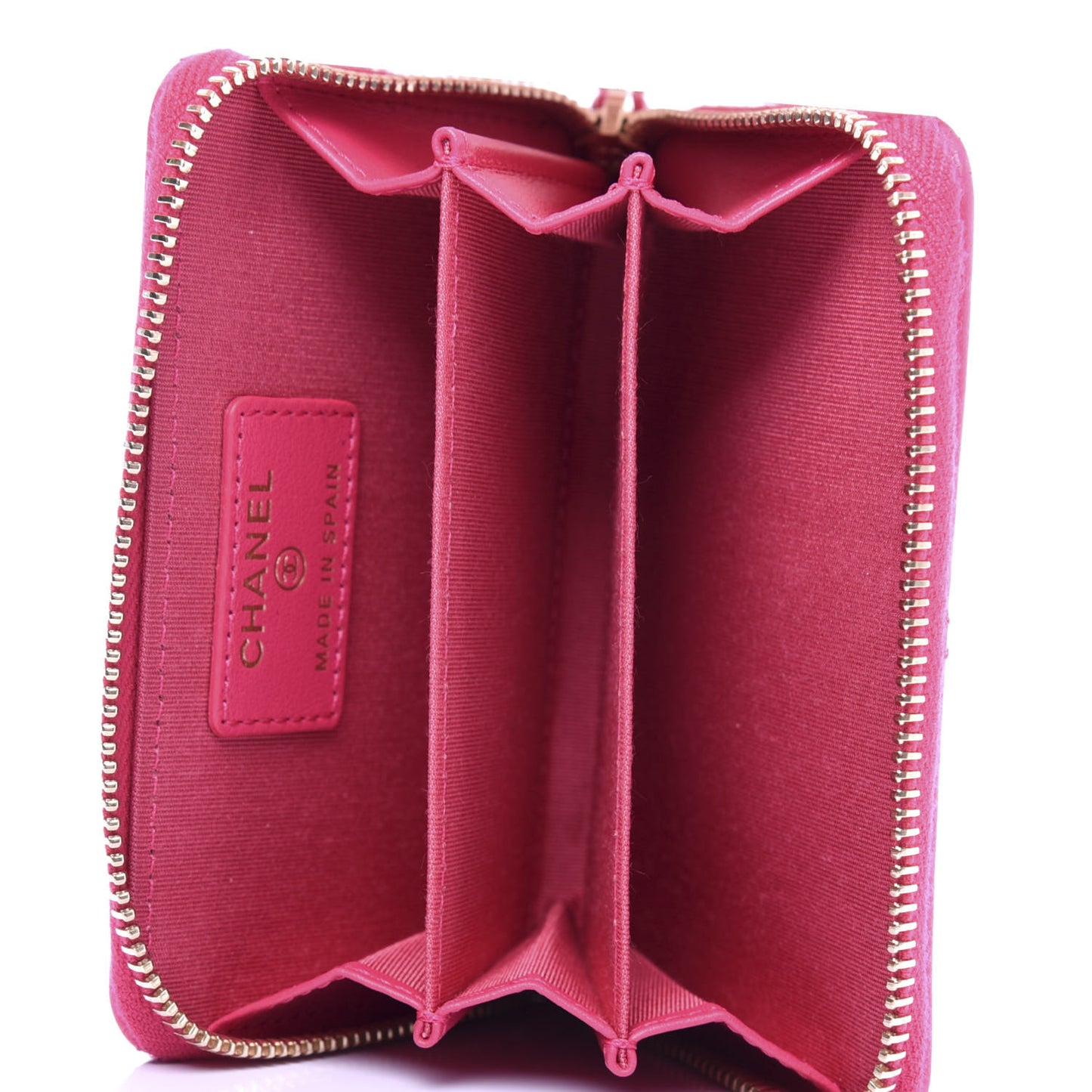 Shiny Goatskin Quilted 19 Zip Around Coin Purse Wallet Dark Pink
