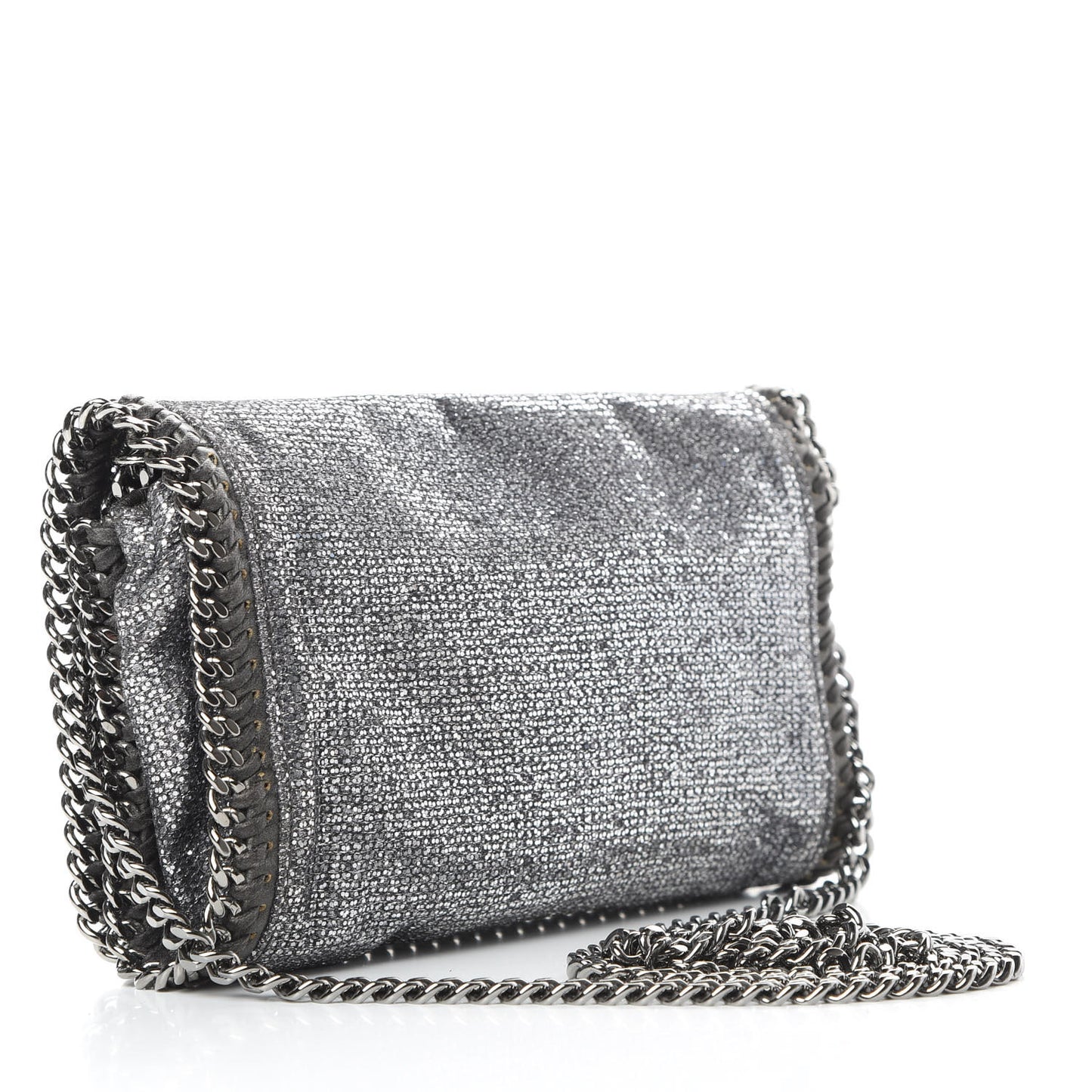 Metallic Woven Raffia Falabella Crossbody Bag Silver