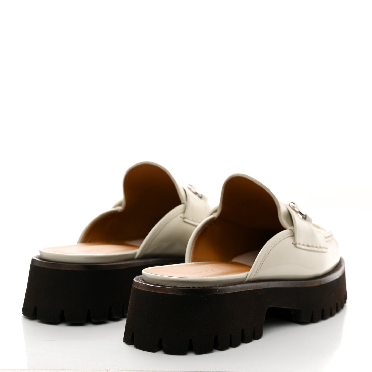 Cordovan Lux Horsebit Platform Mules 39 Mystic White