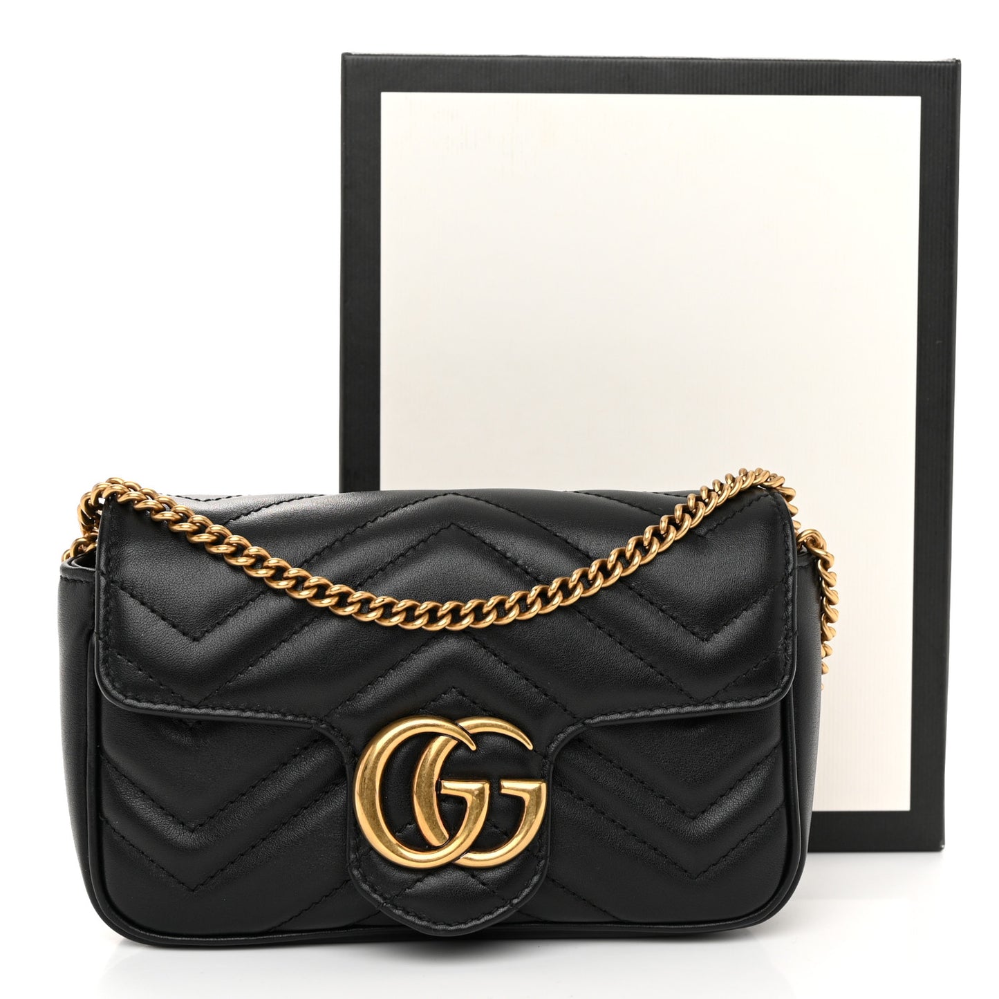 Calfskin Matelasse Super Mini GG Marmont Shoulder Bag Black