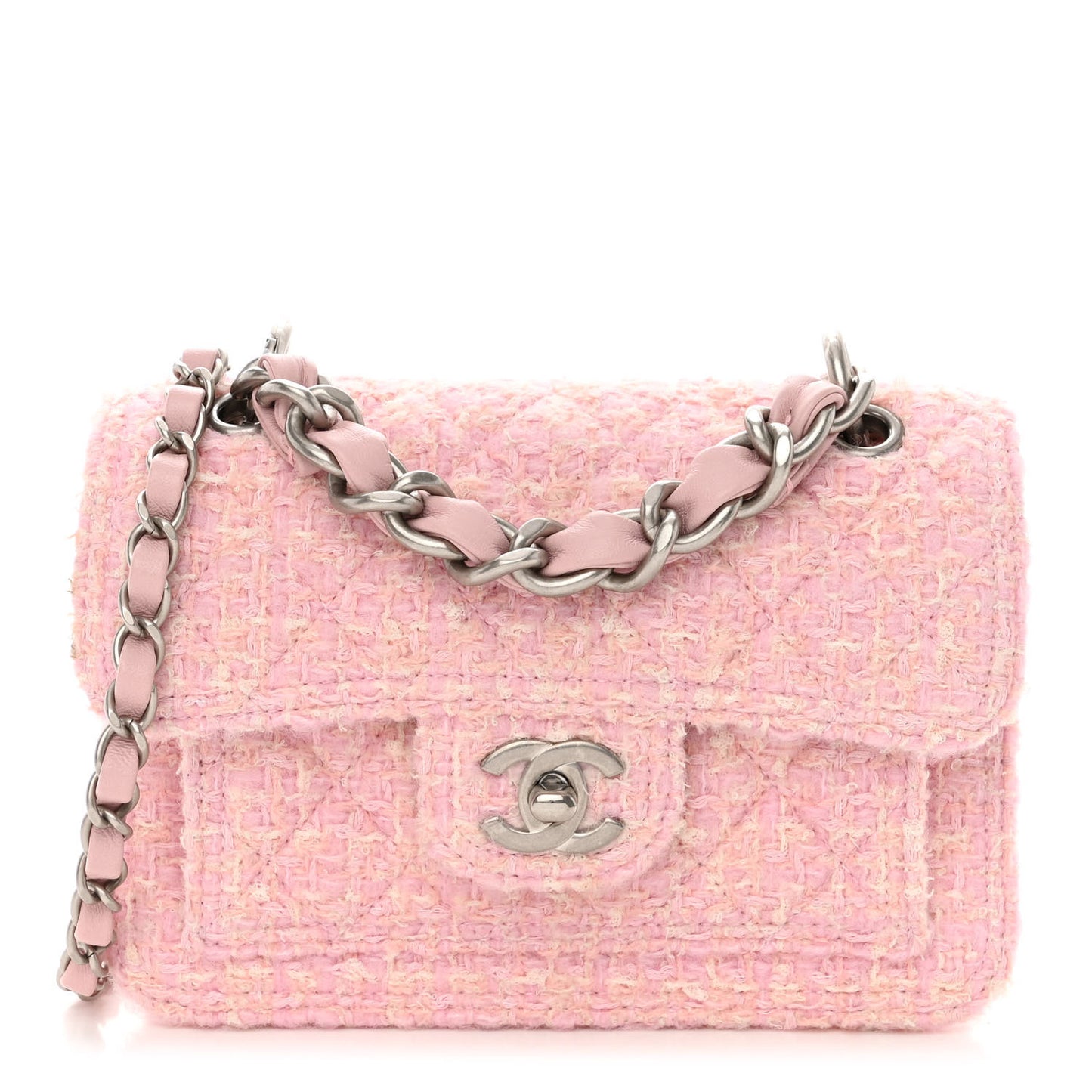 Tweed Quilted Double You Mini Flap Pink