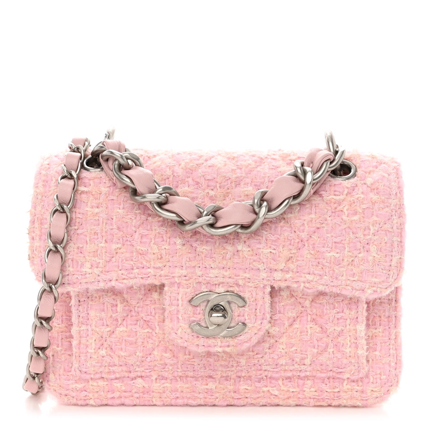 Chanel Tweed Quilted Double You Mini Flap Pink 1 of 14