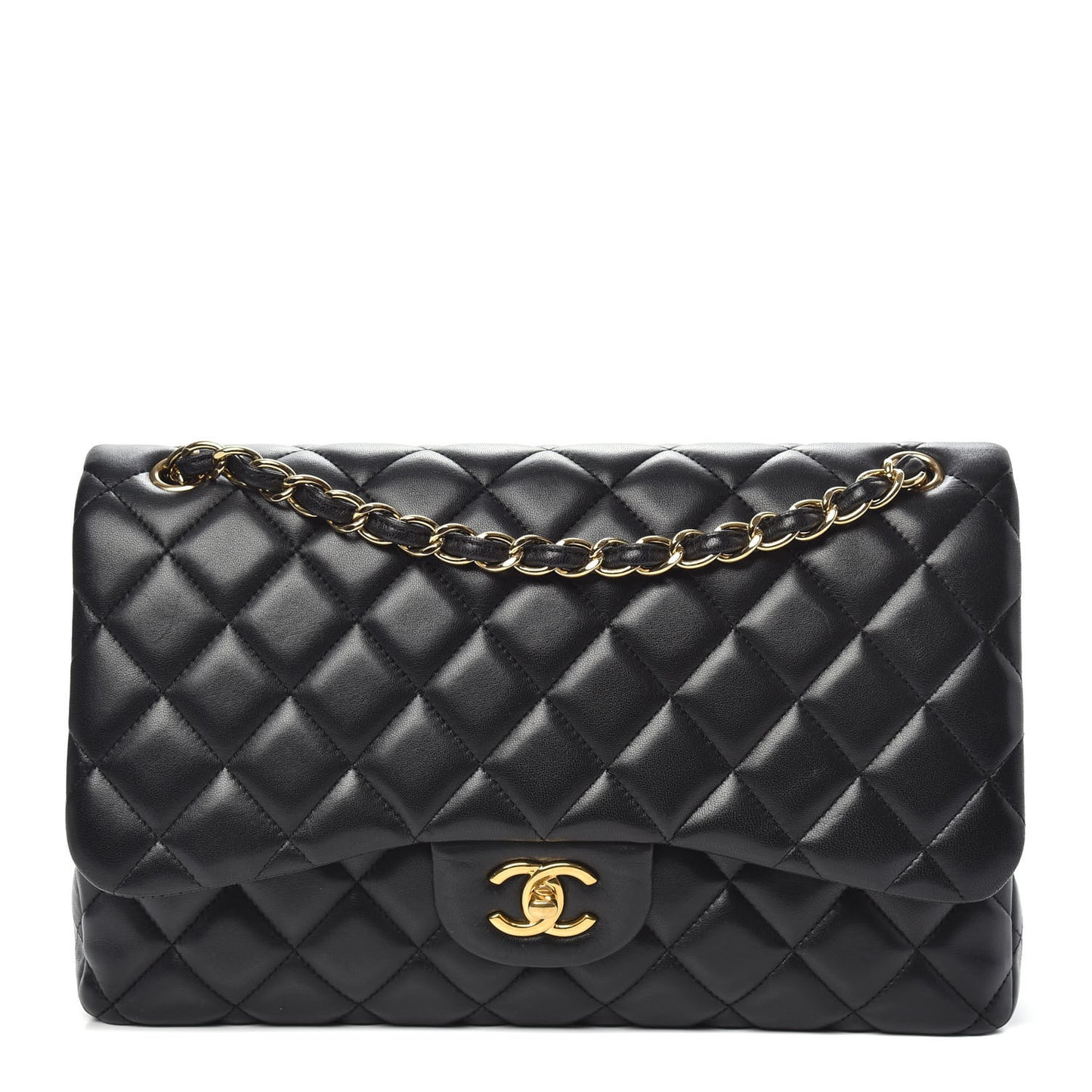 Lambskin Quilted Jumbo Double Flap Black