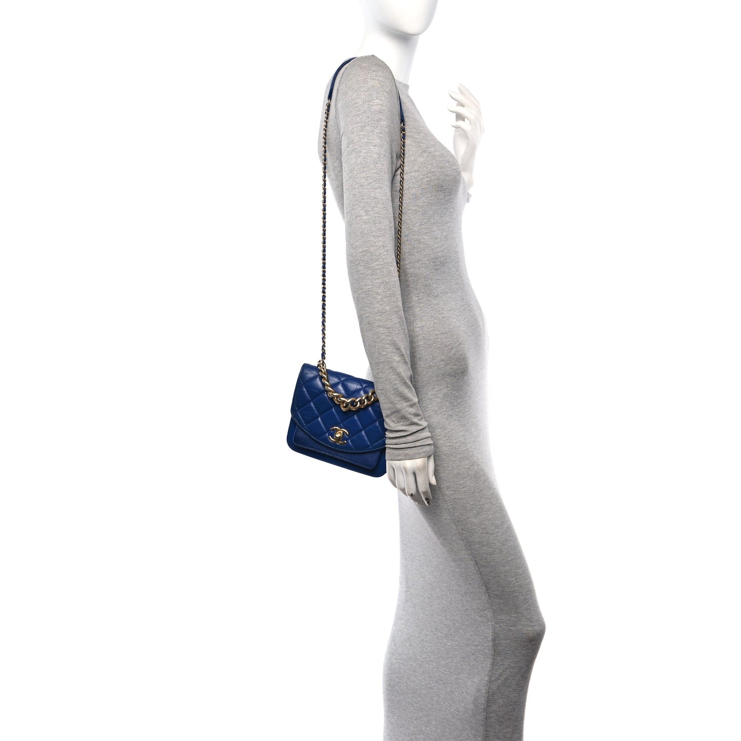 Calfskin Caviar Quilted Mini Chain Handle Flap Blue