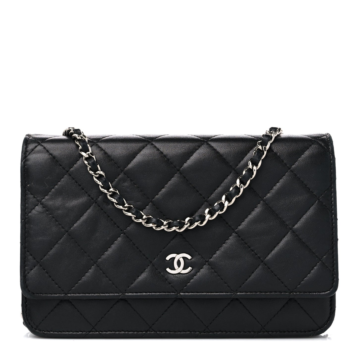 Lambskin Quilted Wallet On Chain WOC Black