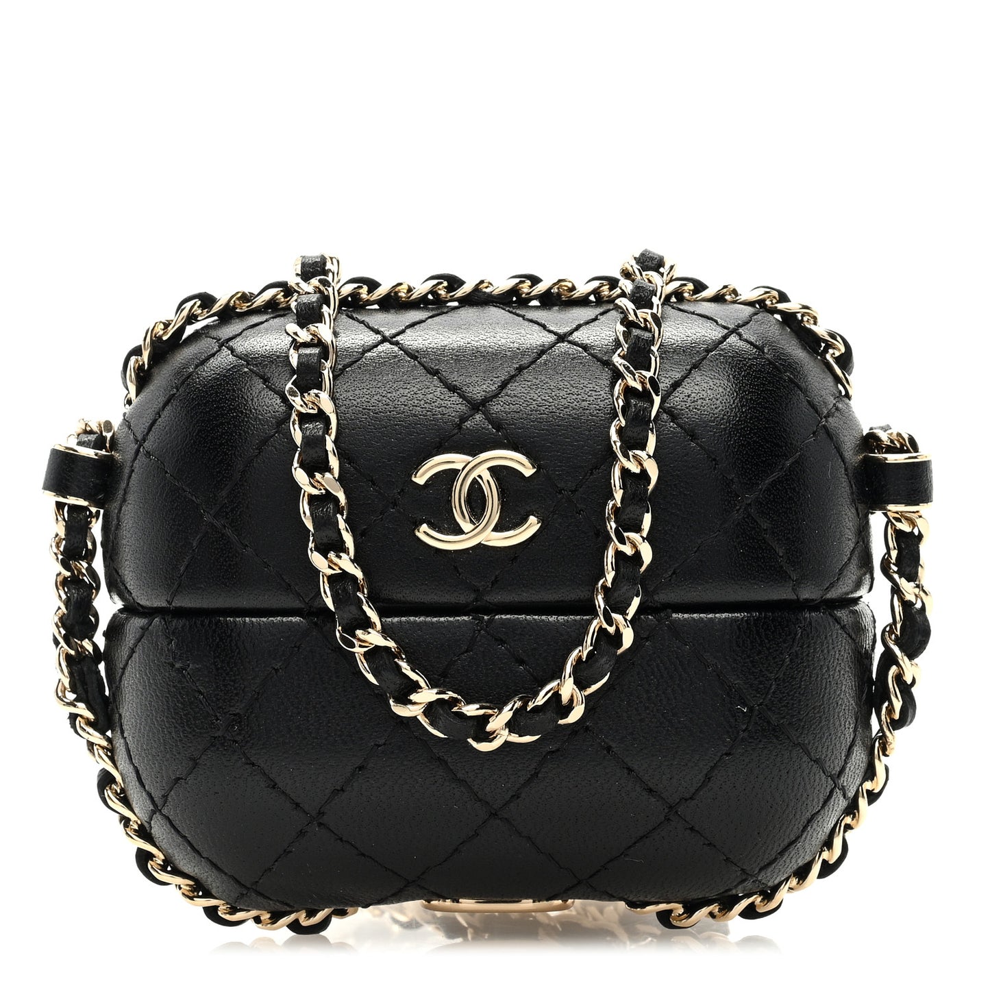 Lambskin Quilted Chain Around Airpods Pro Case With Chain Black