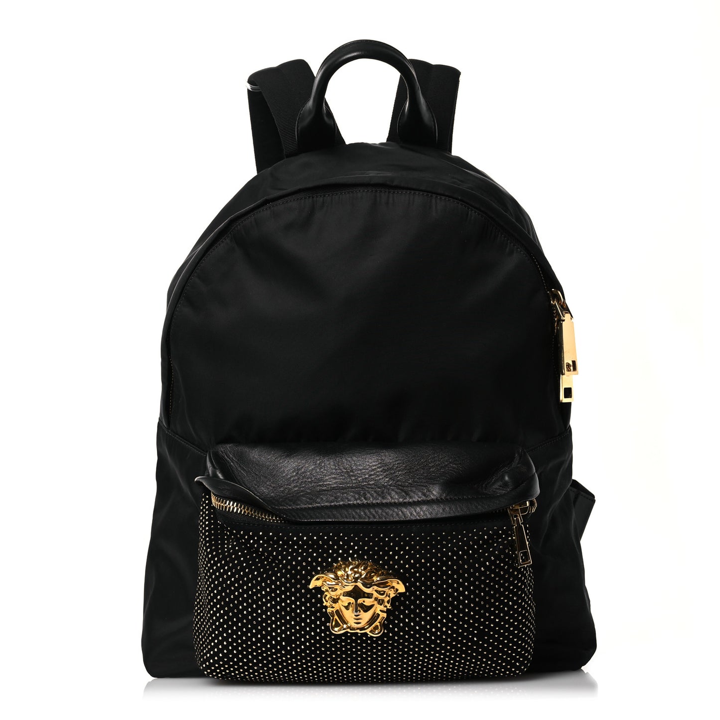 Nylon Goatskin Studded Palazzo Medusa Backpack Black
