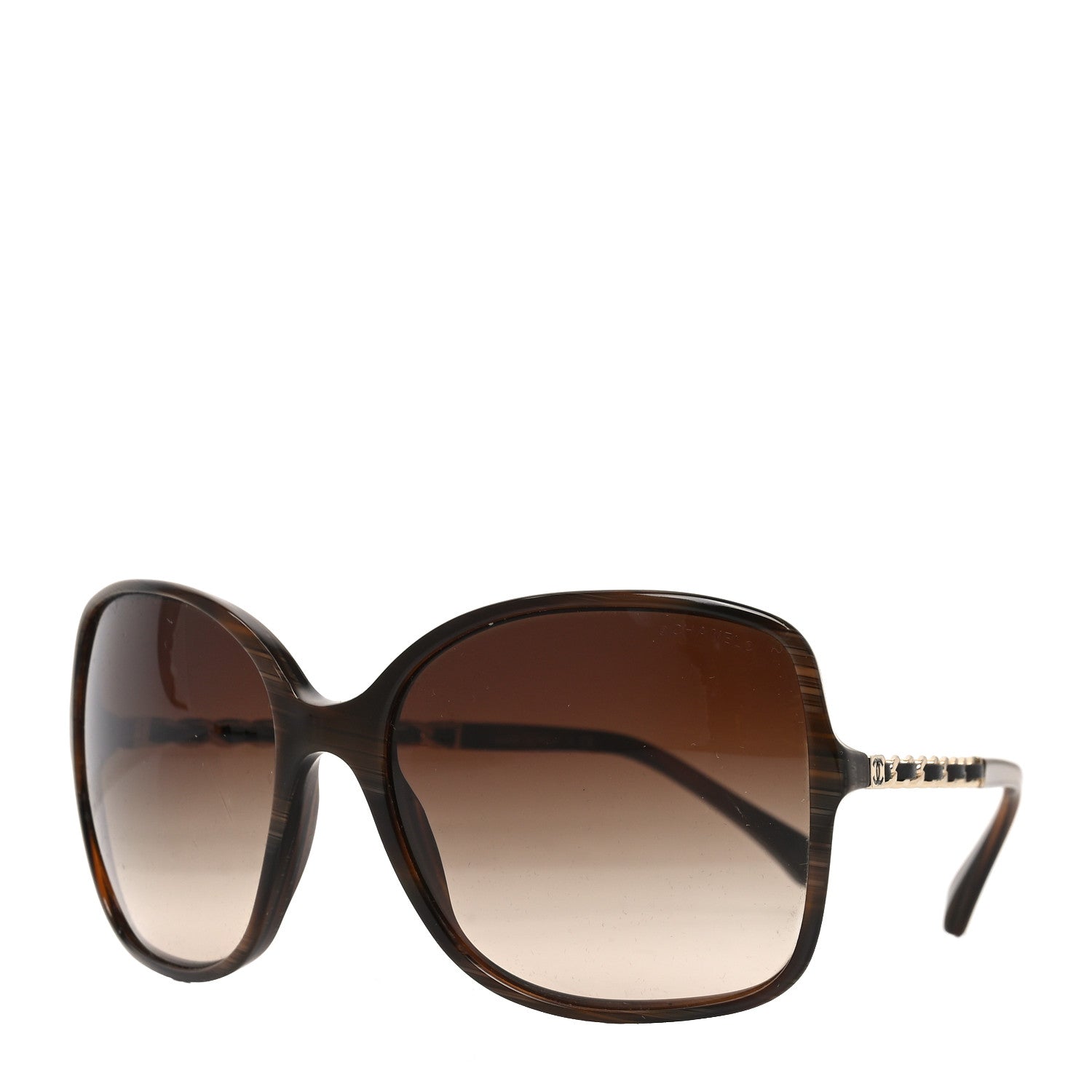 Chanel Acetate Metal Lambskin Chain Square Sunglasses 5210-Q Brown