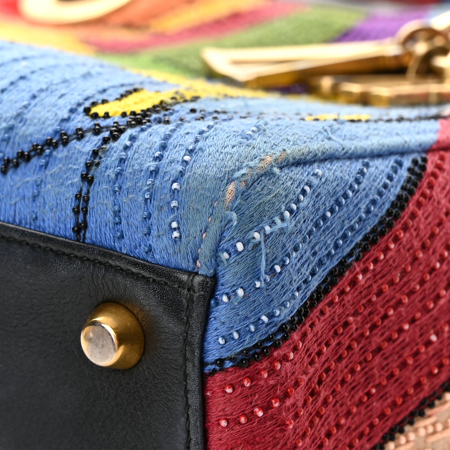 Silk Calfskin Beaded Tarot Judgement Medium Lady Dior Multicolor