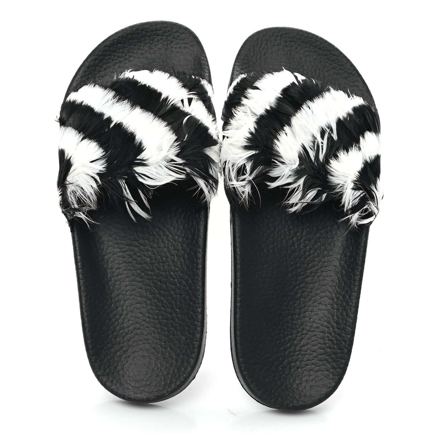 Rubber Feather Pool Slide Sandals 38 Black White