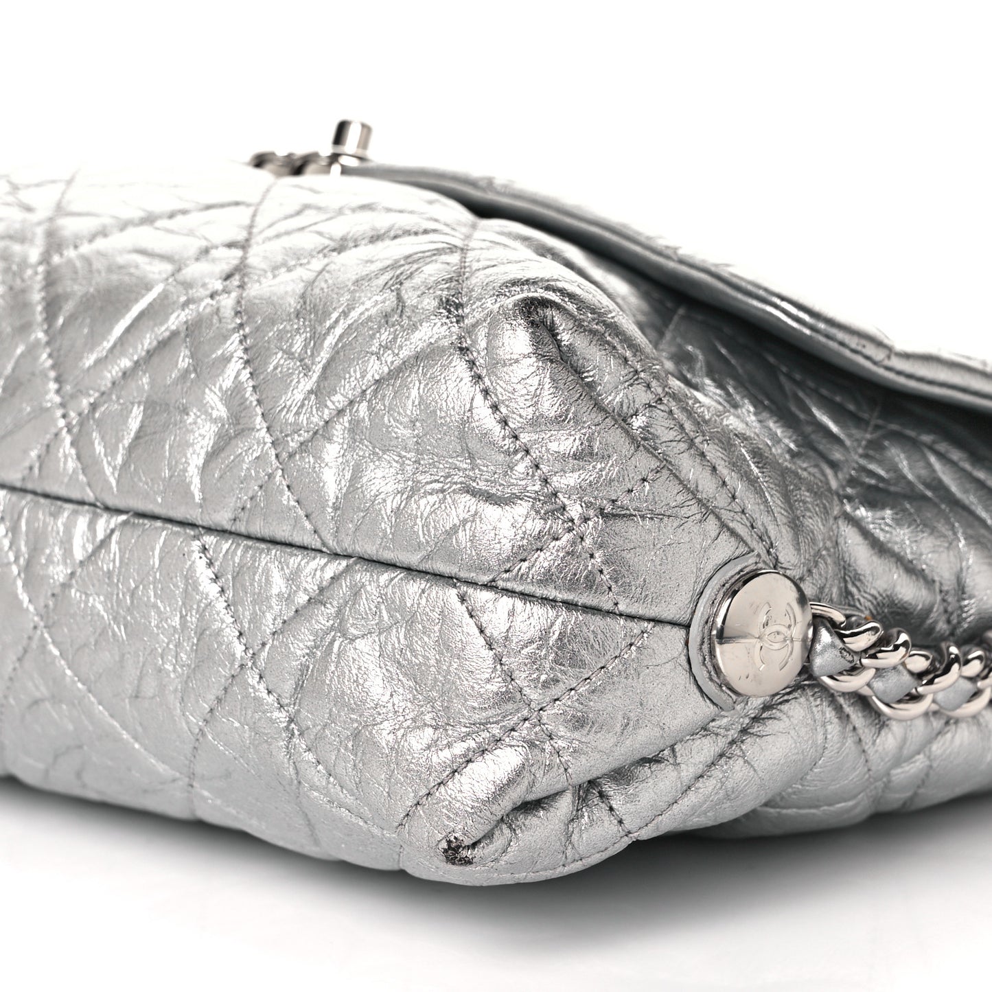 Crackled Aged Calfskin Big Bang Flap Silver