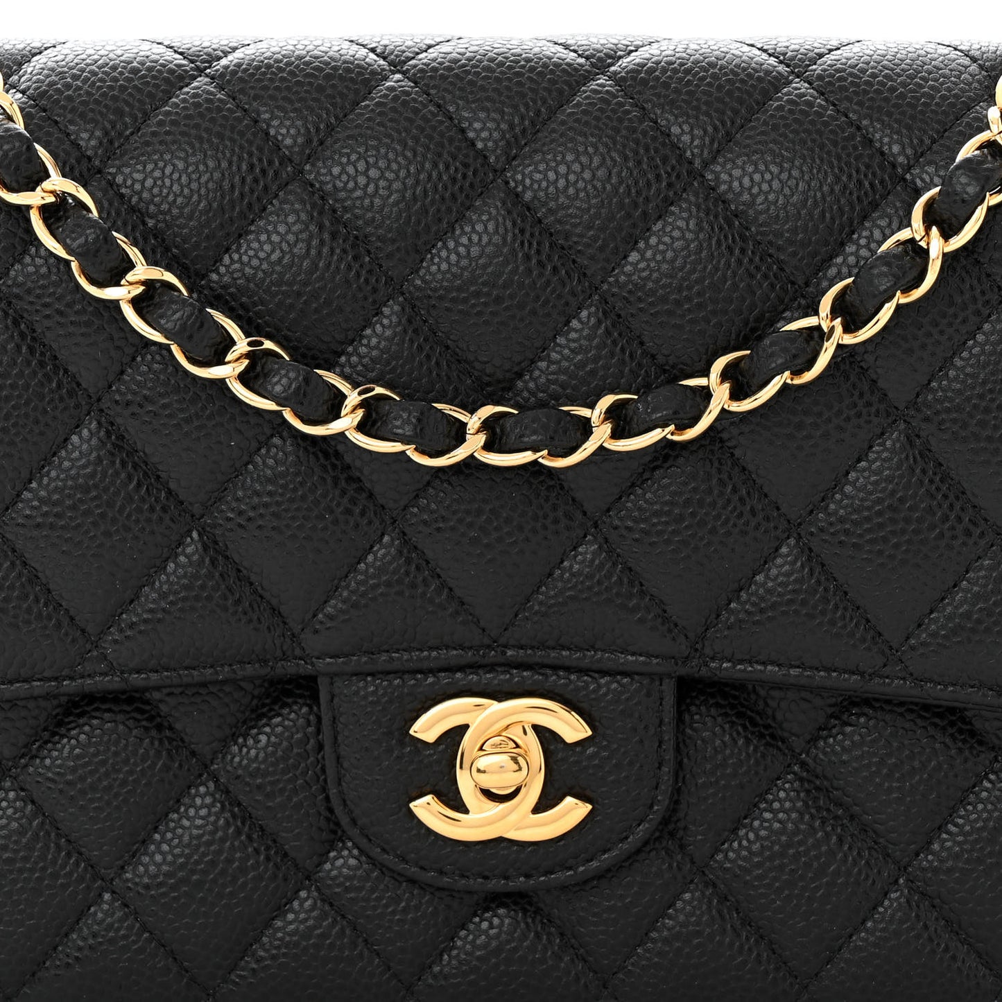 Caviar Quilted Medium Double Flap Black
