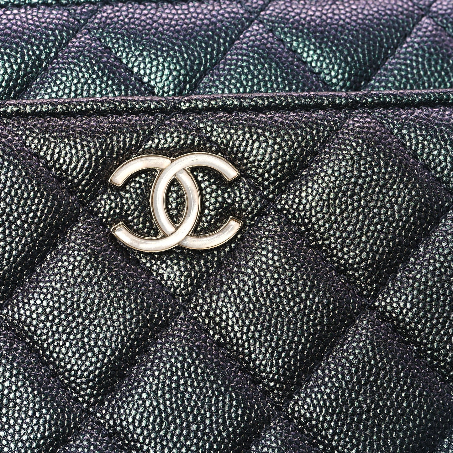 Iridescent Caviar Quilted Wallet on Chain WOC Dark Blue
