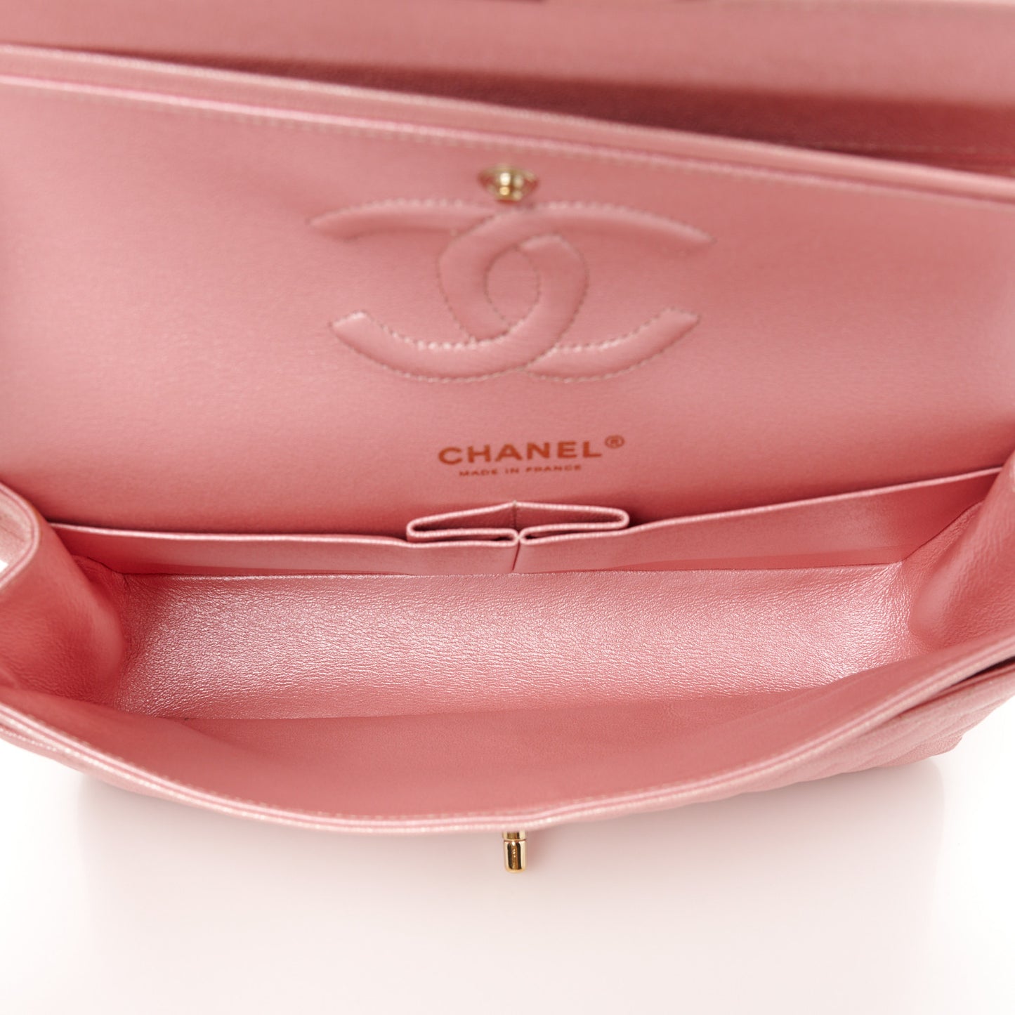 Iridescent Caviar Quilted Medium Double Flap Rose Pink