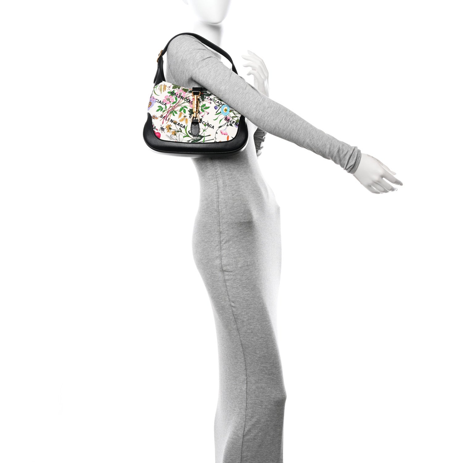 Gucci X BALENCIAGA Canvas Azalea Calfskin Flora Logo Print Neo Classic Small Jackie 1961 Hobo White Multicolor Black 2 of 11