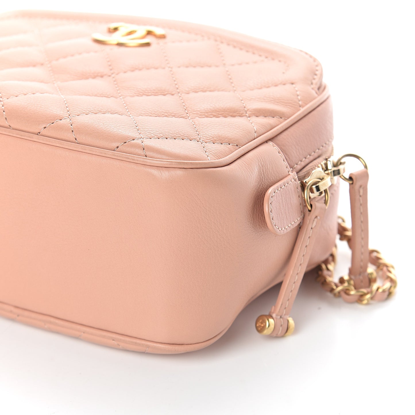 Calfskin Quilted CC Small Vanity Case Dark Beige