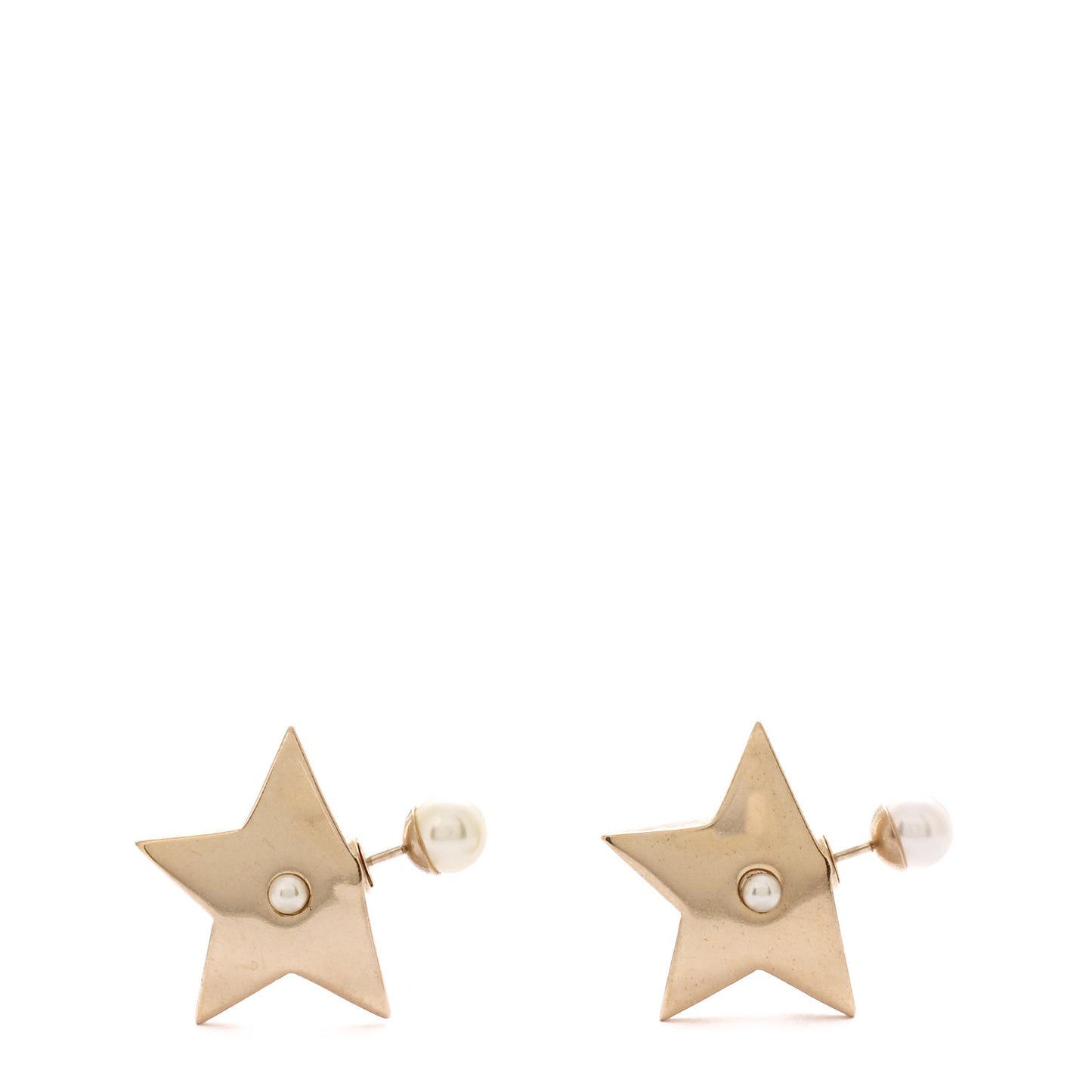 Metal Pearl Star Earrings Gold