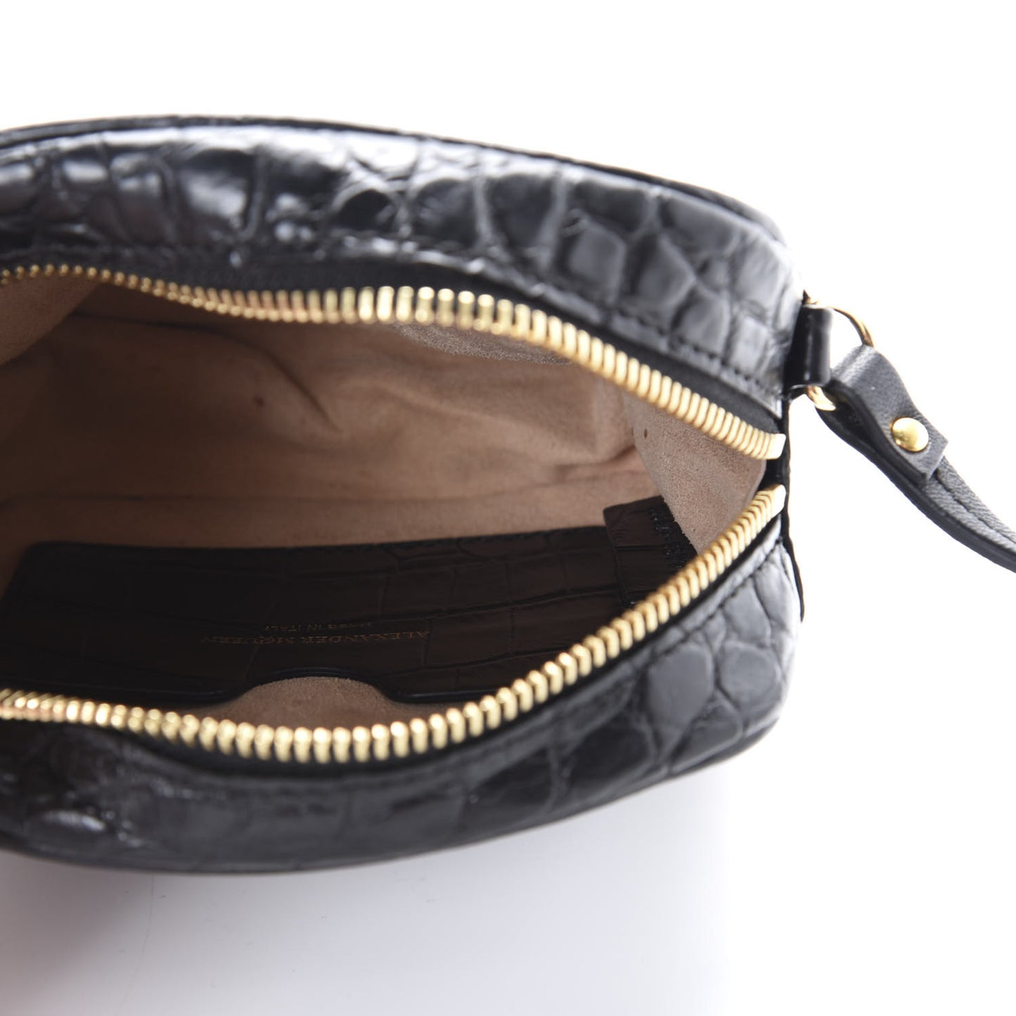 Calfskin Crocodile Embossed Camera Shoulder Bag Black