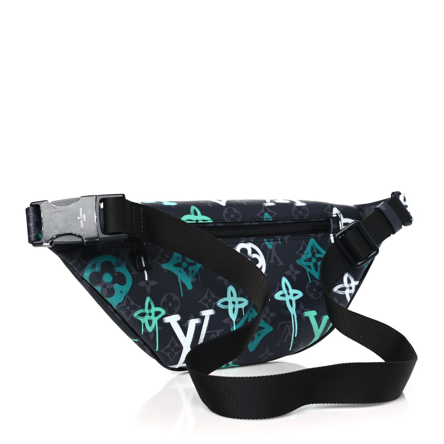 Louis Vuitton Monogram Eclipse LV Graffiti Discovery Bumbag Green Lights 3 of 9