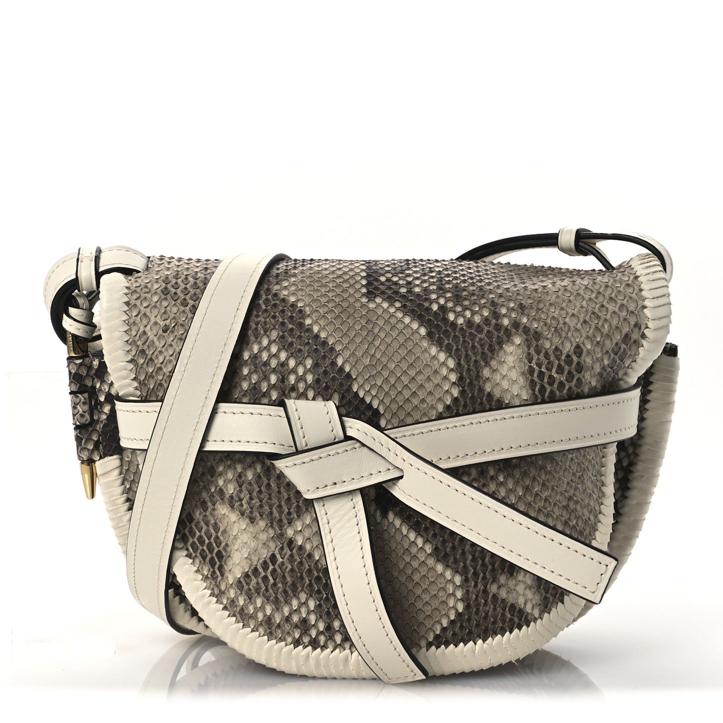 Snakeskin Calfskin Whipstitch Small Gate Crossbody Bag Ivory