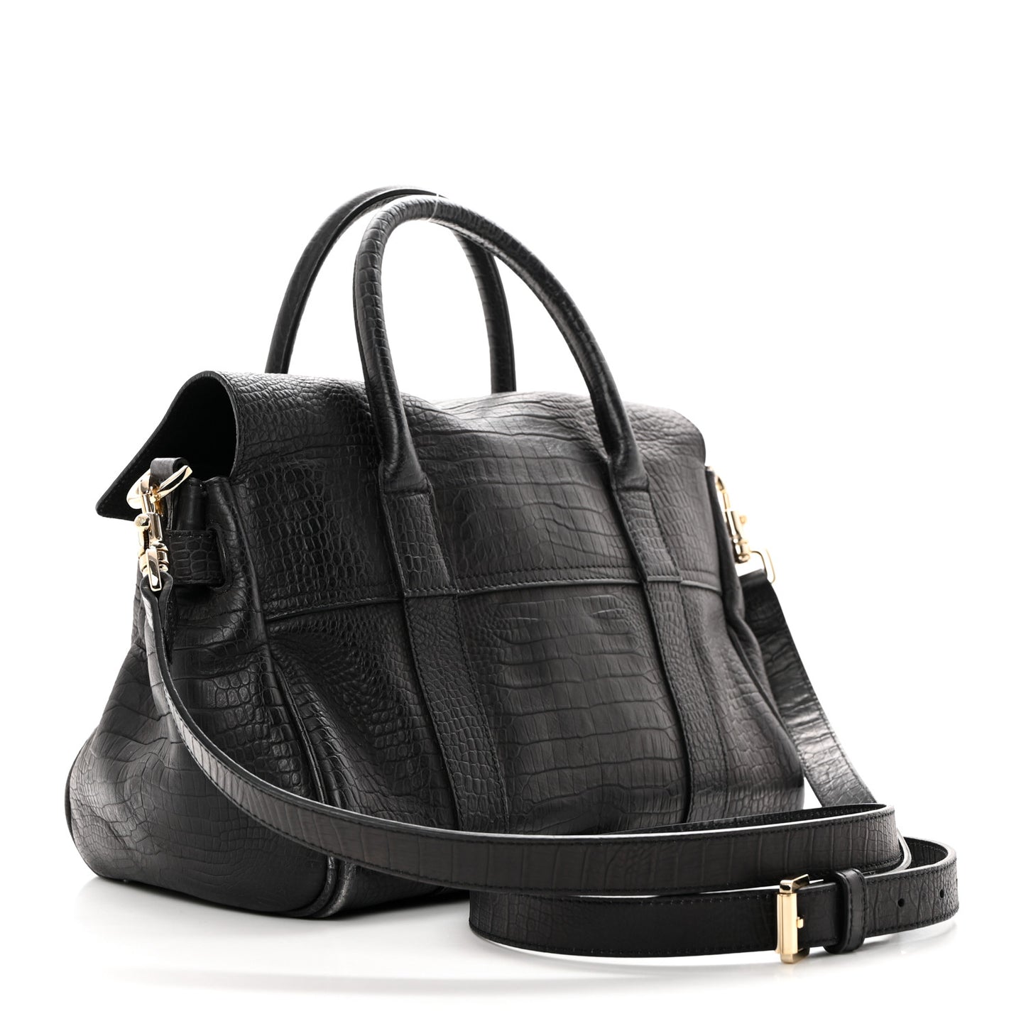 Calfskin Crocodile Embossed Small Bayswater Satchel Black